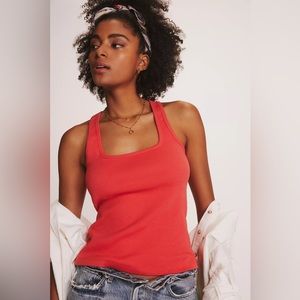 Maeve Racerback Tank Ribbed Square Neck Red